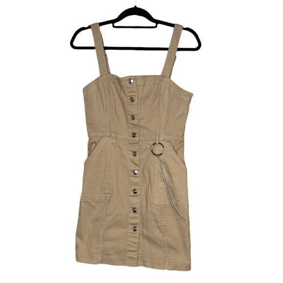 Divided H&M Khaki Button Down Overall Dress With Belt Chain - Picture 1 of 3